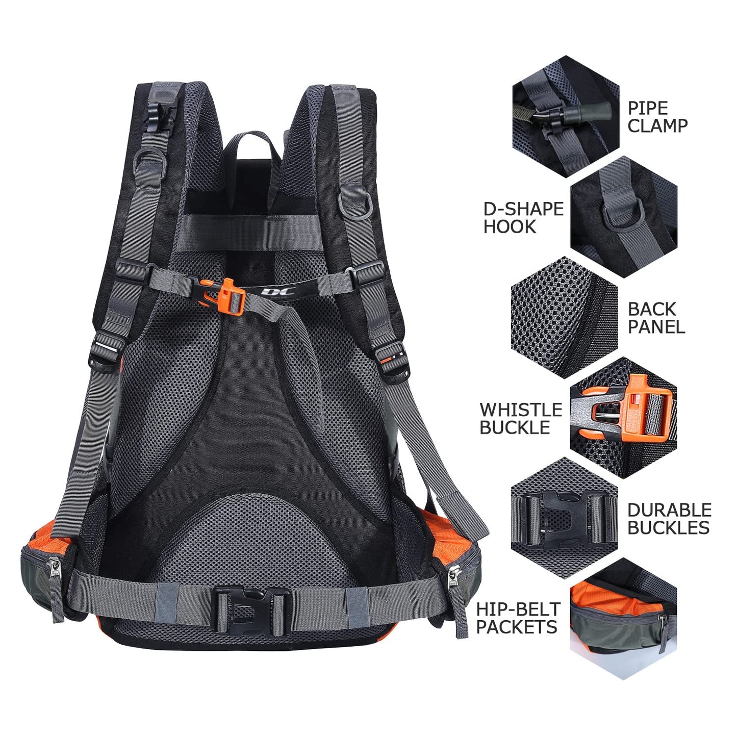 Diamond Candy Waterproof Hiking Backpack for Men and Women, Lightweight Day Pack for Travel Camping, Orange, 40L