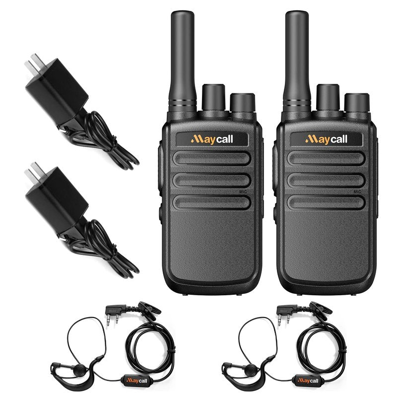 Maycall MC-558 2 Pack Walkie Talkies Two Way Radios for Adults with Earpieces 1200mAh One Click Frequency Matching Automatic Scanning HD Sound Quality for Cruise Hiking Hunting Skiing