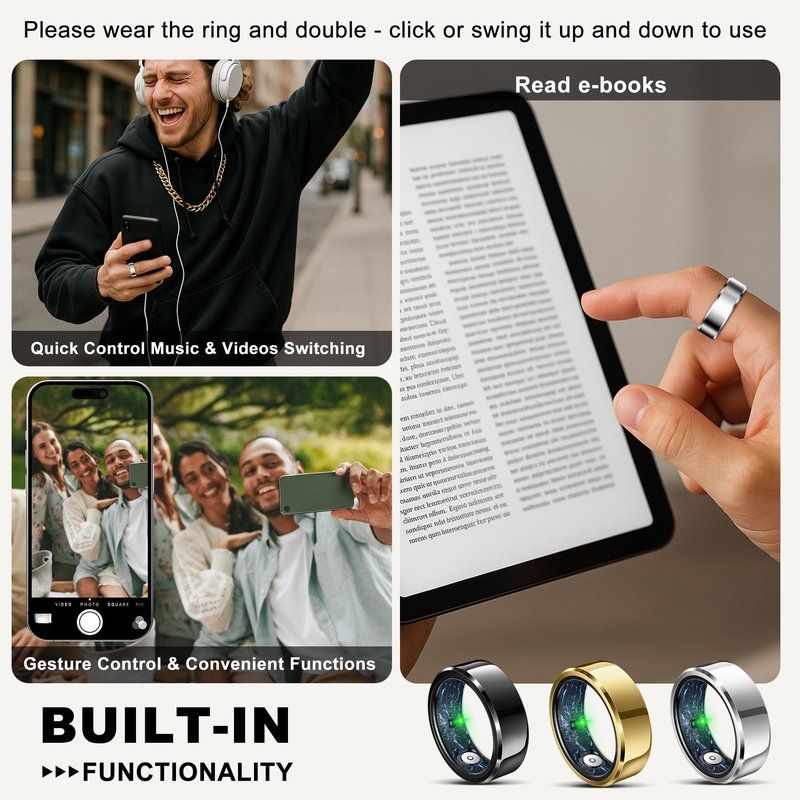 RIFESI Smart Ring for Women Men, Fashion Minimalist Fitness Ring & Sleep Tracker with Heart Rate,Blood Pressure, 5ATM Waterproof Health, No Subscription, Travel-Friendly Couple Gift (Gold, 011)