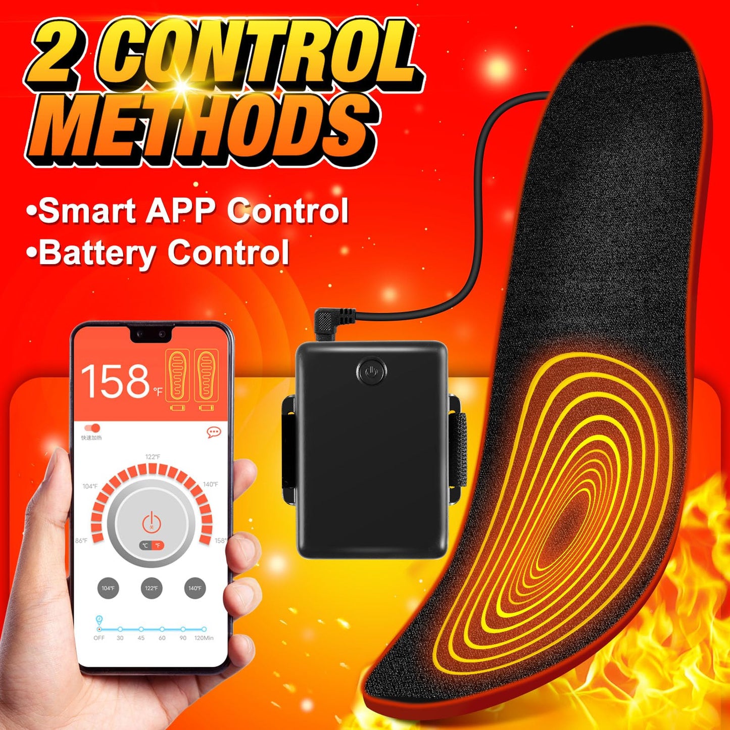 Heated Insoles for Men & Women with APP Control, 5000mAh Heated Insoles Rechargeable, Electric Foot Warmers for Hiking, Skiing, Camping, Hunting, Outdoor Work, Washable Heated Insoles Design L