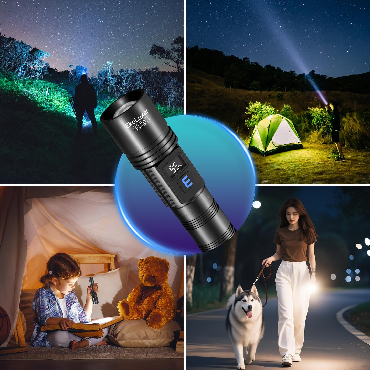 3Pack Rechargeable Flashlights 10000 High Lumens, Super Bright Flashlight with LCD Digital Display, 5Modes Adjustable LED Flashlight Tactical Flashlights High Powered, Flash Lights for Emergency