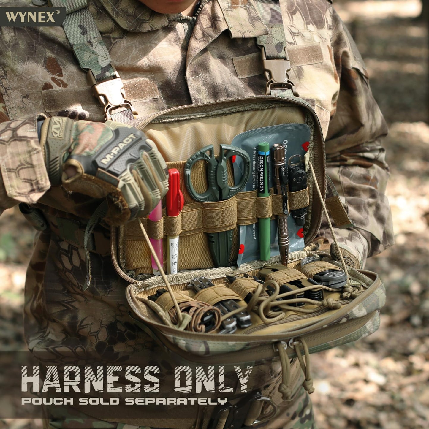 WYNEX Tactical Large Admin Pouch of Double Layer Design, Molle EDC EMT Utility Pouch with Map Sleeve Modular Tool Pouch Large Capacity Flag Patch Included CP Camo (Harness)