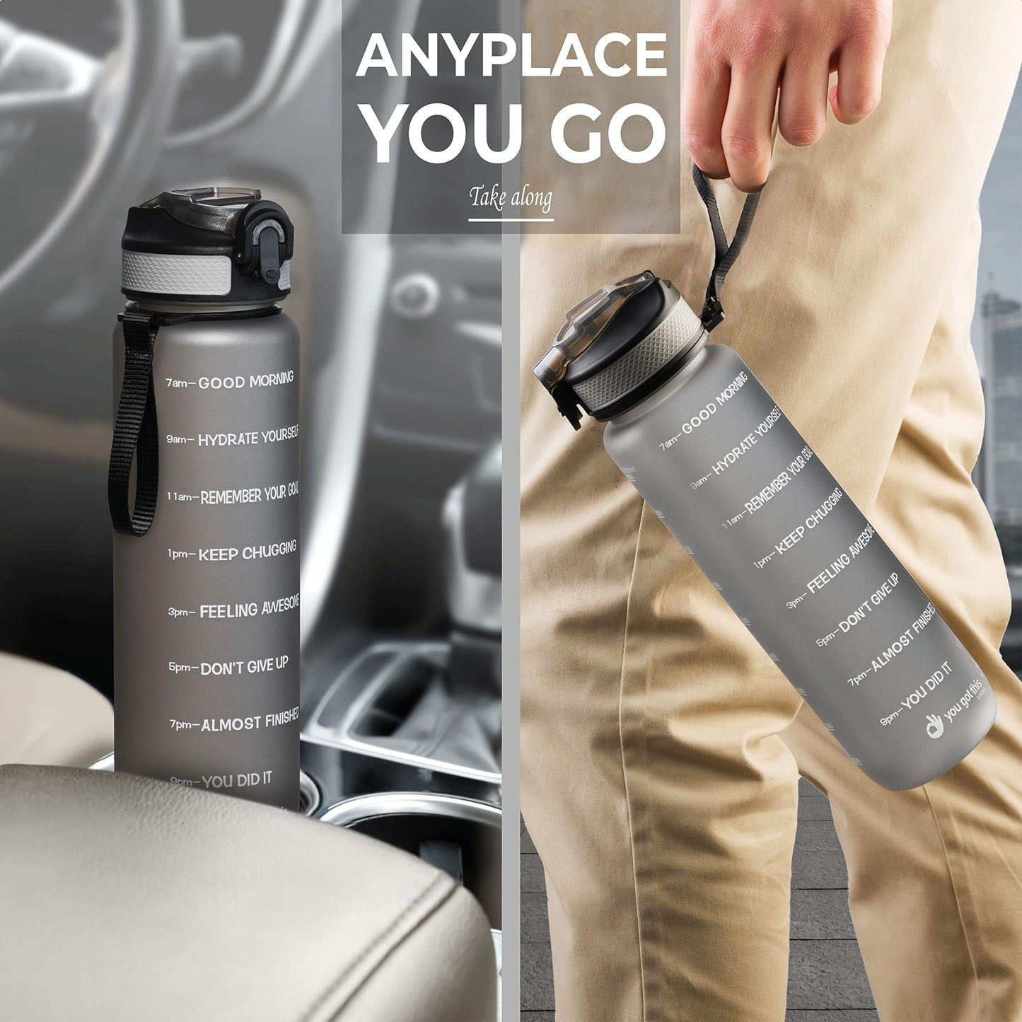 YOU GOT THIS LIVING Motivational Water Bottle with Time Marker, 32 oz Water Bottle, Sports Water Bottle with Spout, Achieve All-Day Hydration SpillProof, BPA FREE