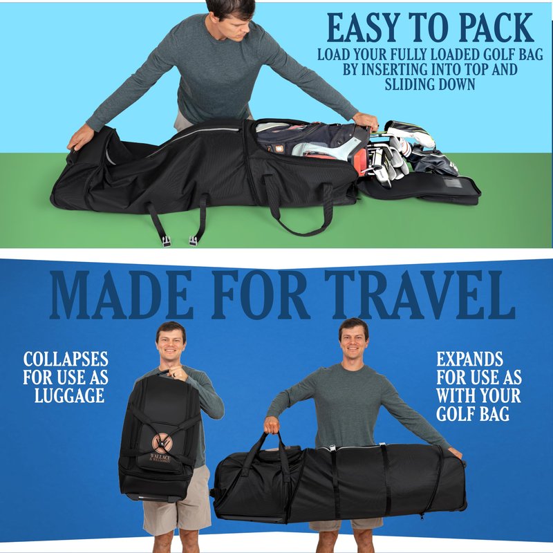 Golf Travel Bag with Wheels – Padded Airline-Approved Golf Club Travel Cover, Heavy-Duty Soft Sided Flight Bag with Reinforced Base & Carry Handles – Fits Full Size Cart & Stand Bags