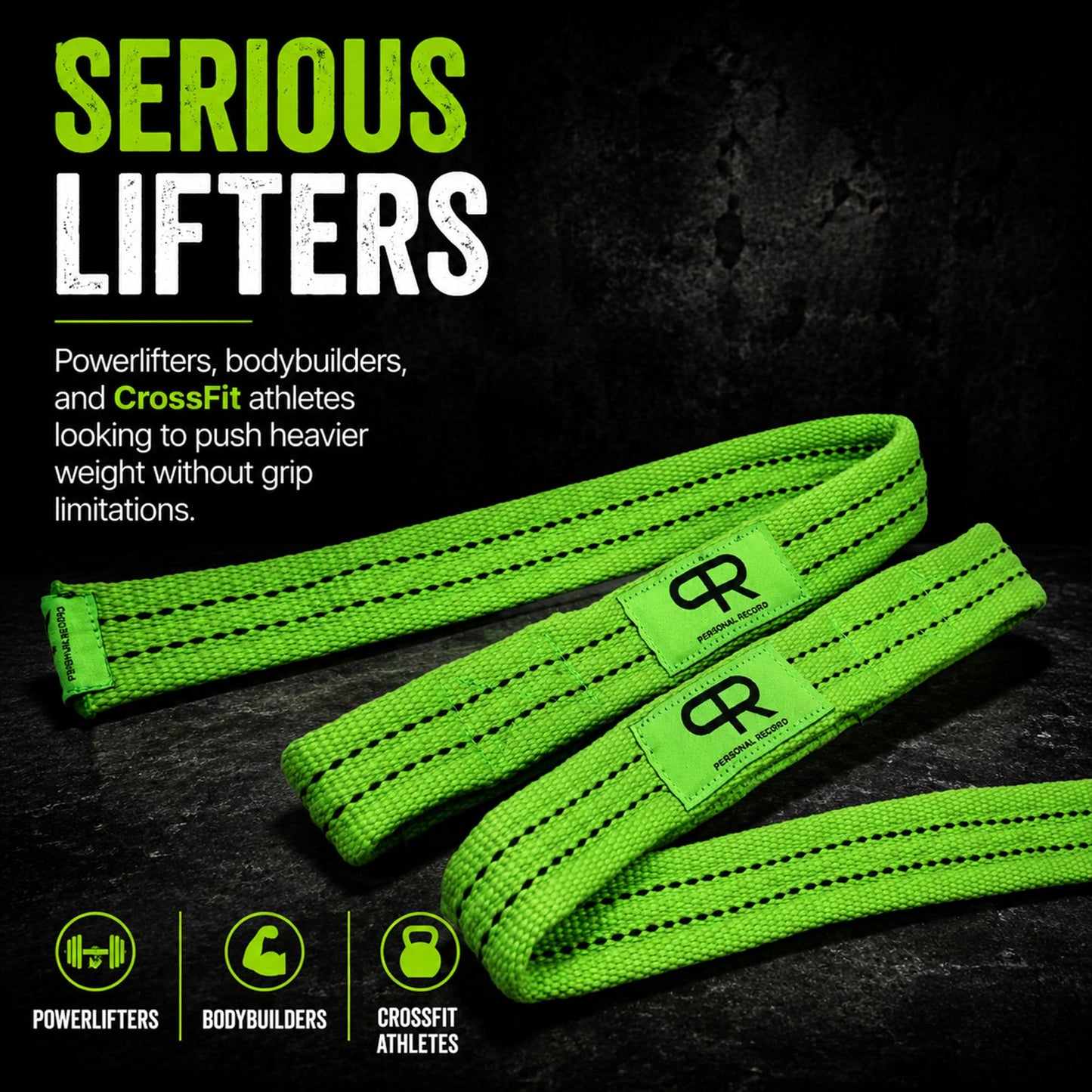 PR Lifting Straps for Weightlifting – Heavy Duty Deadlift Straps with Extra Thick Material for Grip & Wrist Support – Gym Wrist Straps for Powerlifting, Bodybuilding, Strength Training (Neon)