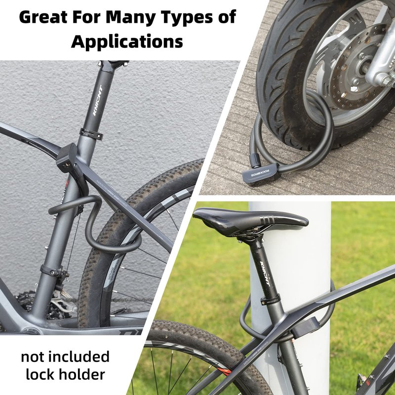 ROCKBROS Bike Lock Cable 4 Feet Bicycle Cable Lock with Mounting Bracket 2 Secure Keys 1/2 Inch Diameter (Matte)