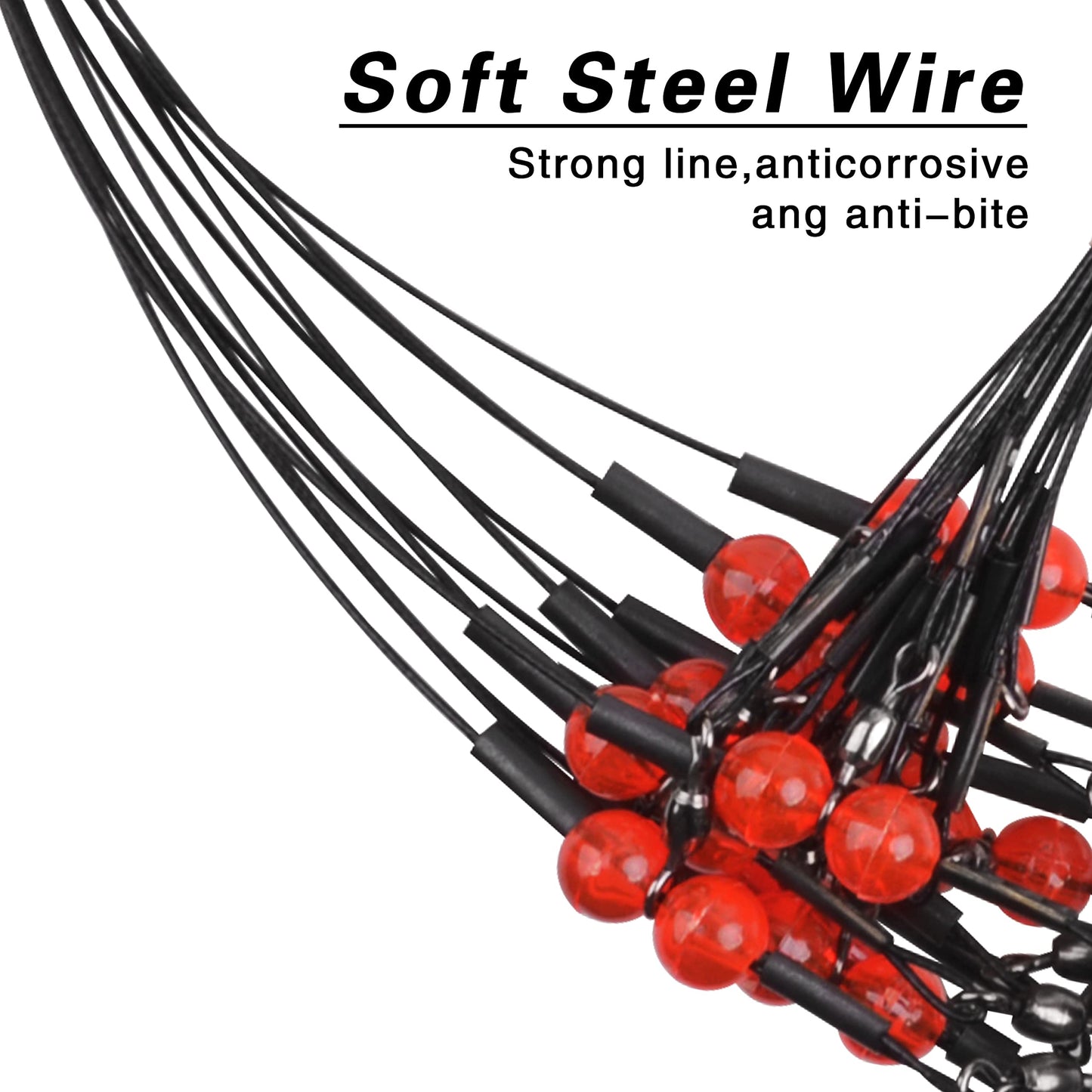 Fishing Leader Rigs Saltwater Tackle Rigs with Swivels Snaps, High Strength Wire Leaders Rigging Surf Fishing Gear Equipment for Lures Bait Hooks Catfish Walleye, Black, 2arm, 12pcs