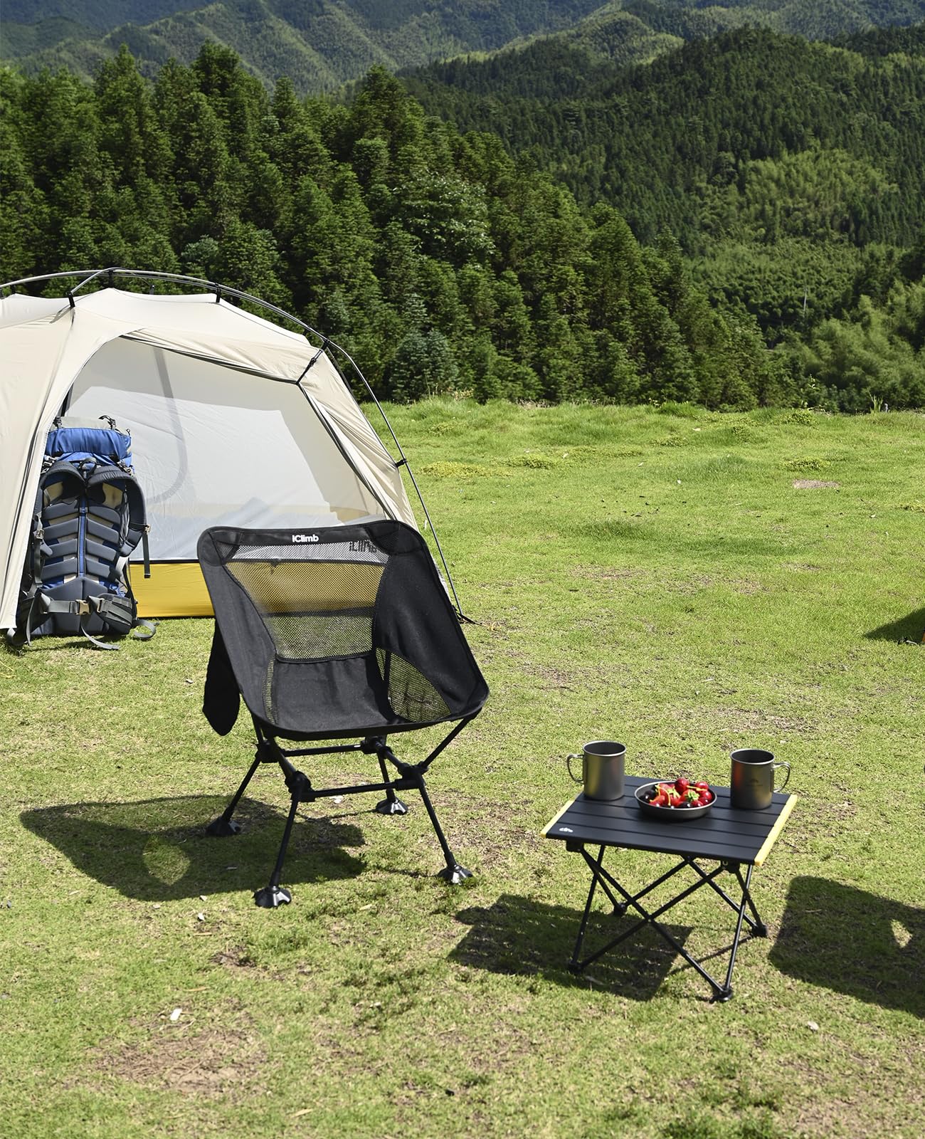 iClimb Ultralight Compact Camping Folding Table with Carry Bag (Black - S)