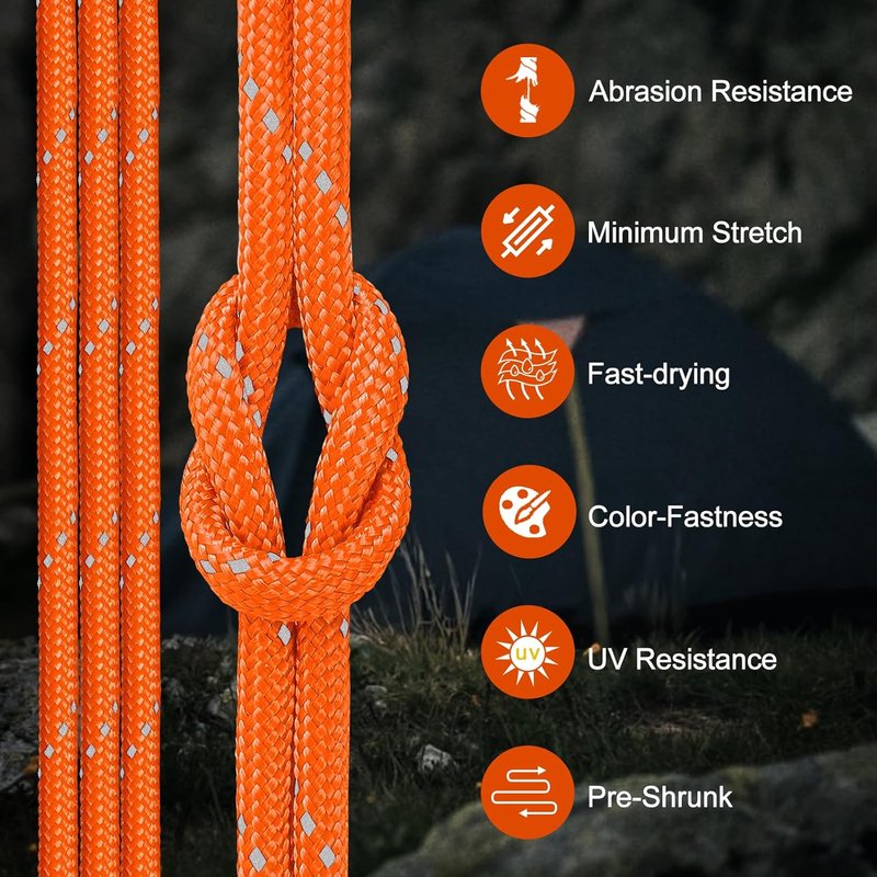 Reflective Paracord Rope - 850lb Heavy-Duty 11 Strand Cord | 500FT Orange for Camping, Hiking & Survival