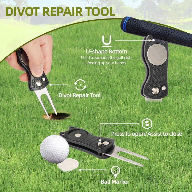 13PCS Golf Accessories Kit with Golf Club Cleaner Brush,Divot Tool and Ball Marker,Stroke Counter,Golf Tees, Ball Bag&Towel with Hook,Golf Essentials Kit Gift for Women