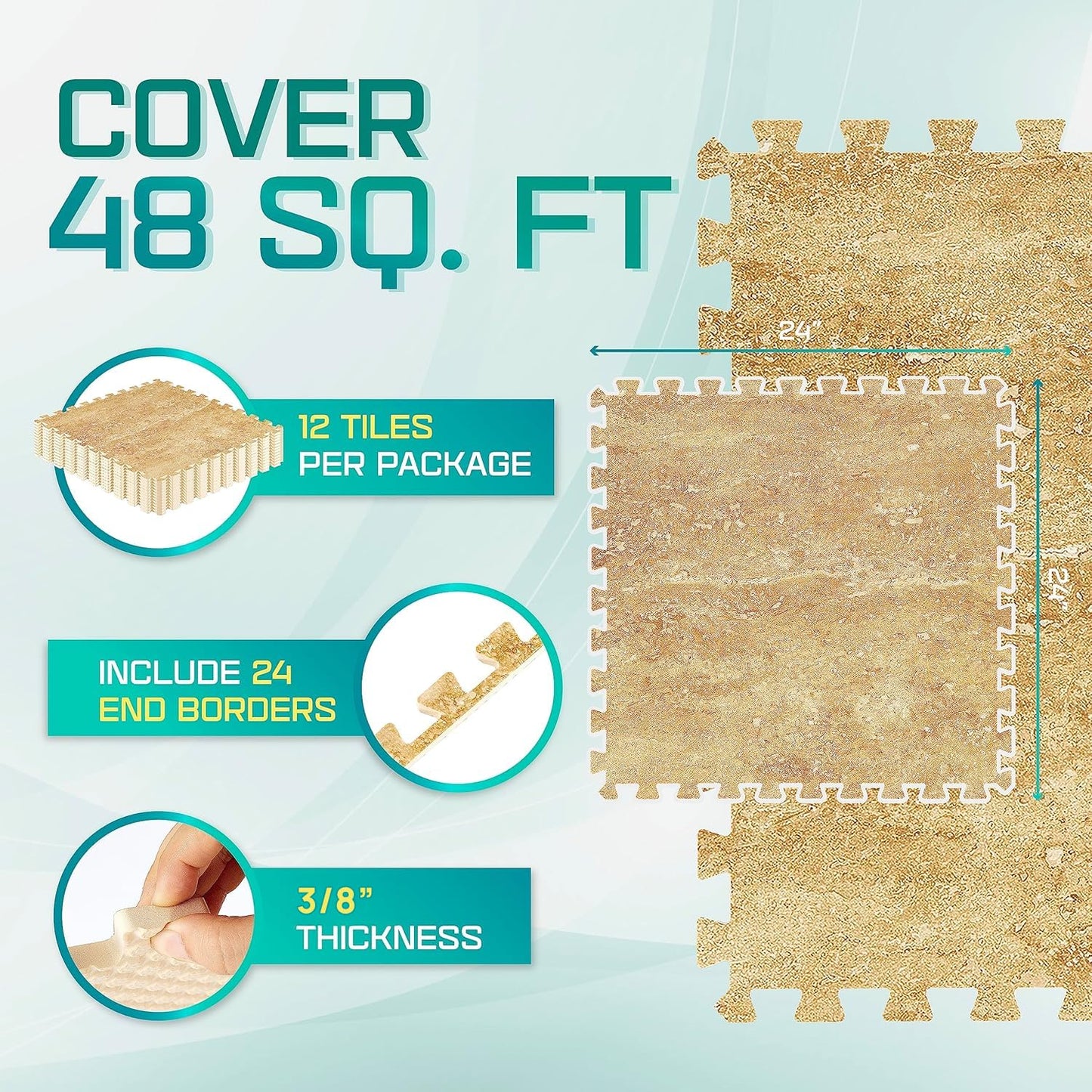 Yes4All EVA Interlocking Mats, Puzzle Floor Tiles, Foam Floor Padding with Border for Furniture, Home Space, Living Room, Garage 48 SQFT
