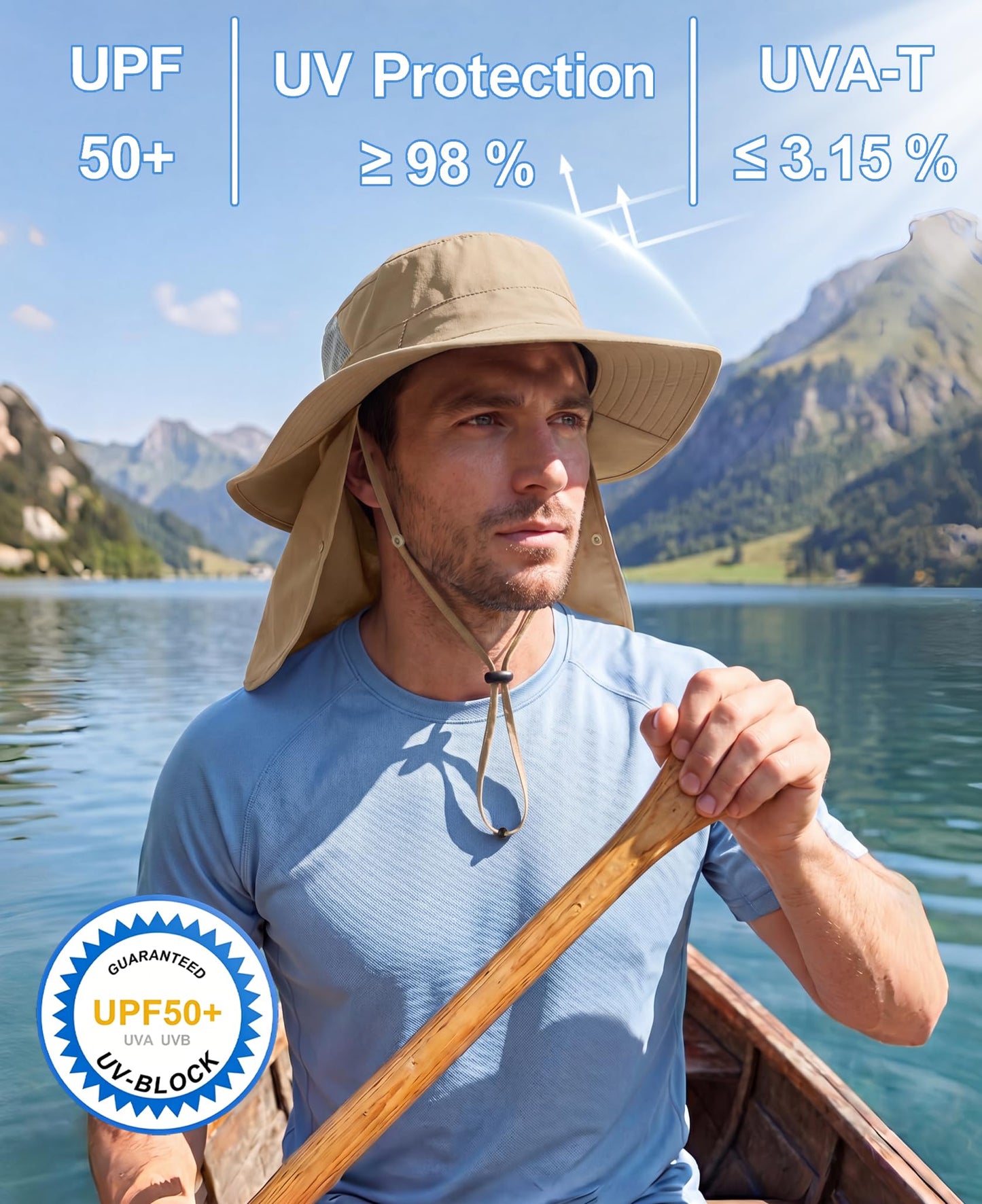 Home Prefer UPF 50+ Wide Brim Sun Hat with Neck Flap for Men Women UV Protection Bucket Hat for Fishing Gardening Hiking Beach Safari Khaki