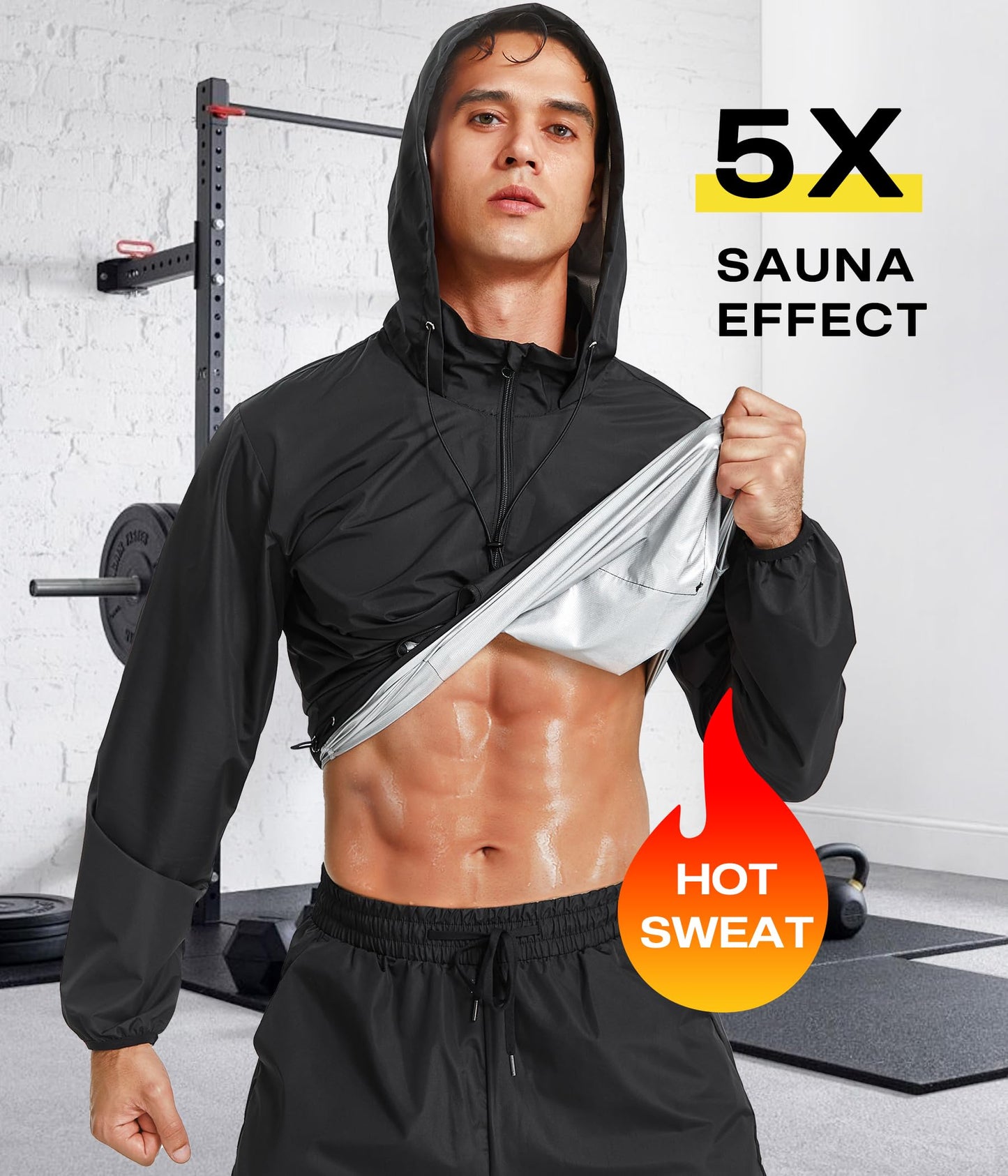 Junlan Sauna Sweat Jacket for Men Zipper Hoodie Sauna Suit for Workout