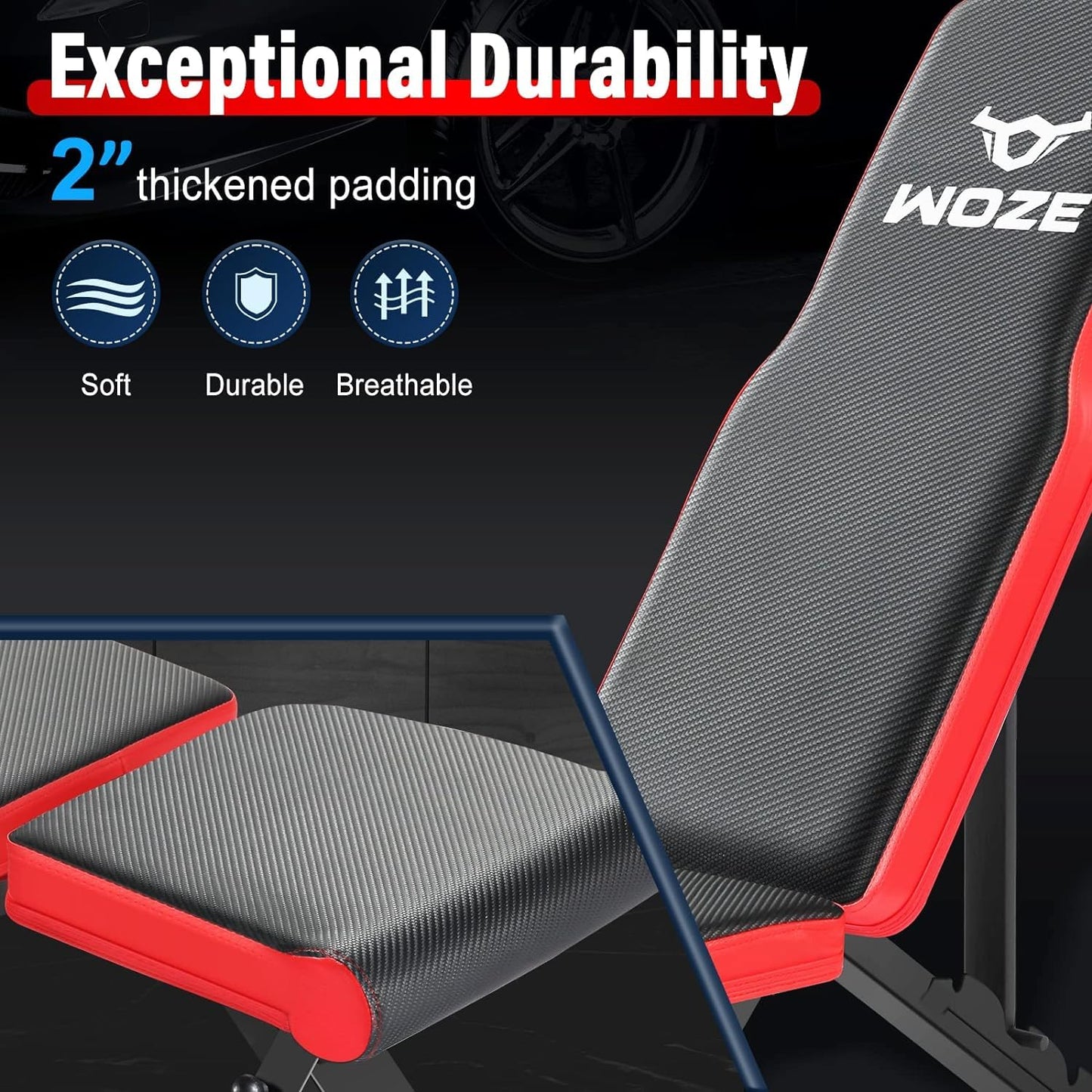 WOZE Weight Bench, Adjustable Workout Bench for Full Body Strength Training, Foldable Bench Press Multi-Purpose Decline Incline Bench for Home Gym - New Version