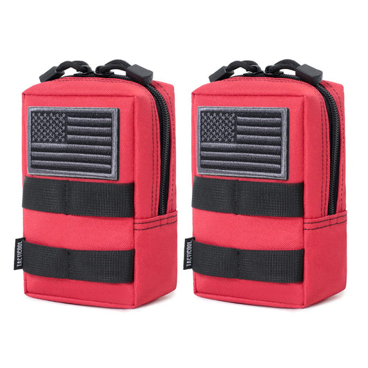 2 Pack Molle Pouches - Tactical Compact Water-Resistant EDC Pouch (Red)