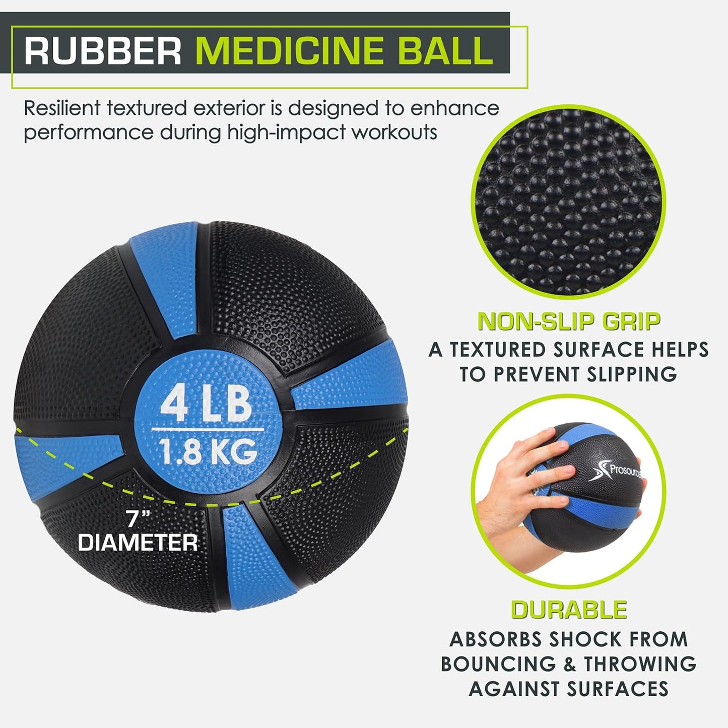Weighted Medicine Ball for Full Body Workouts - ProsourceFit | Durable Rubber, 10 lbs