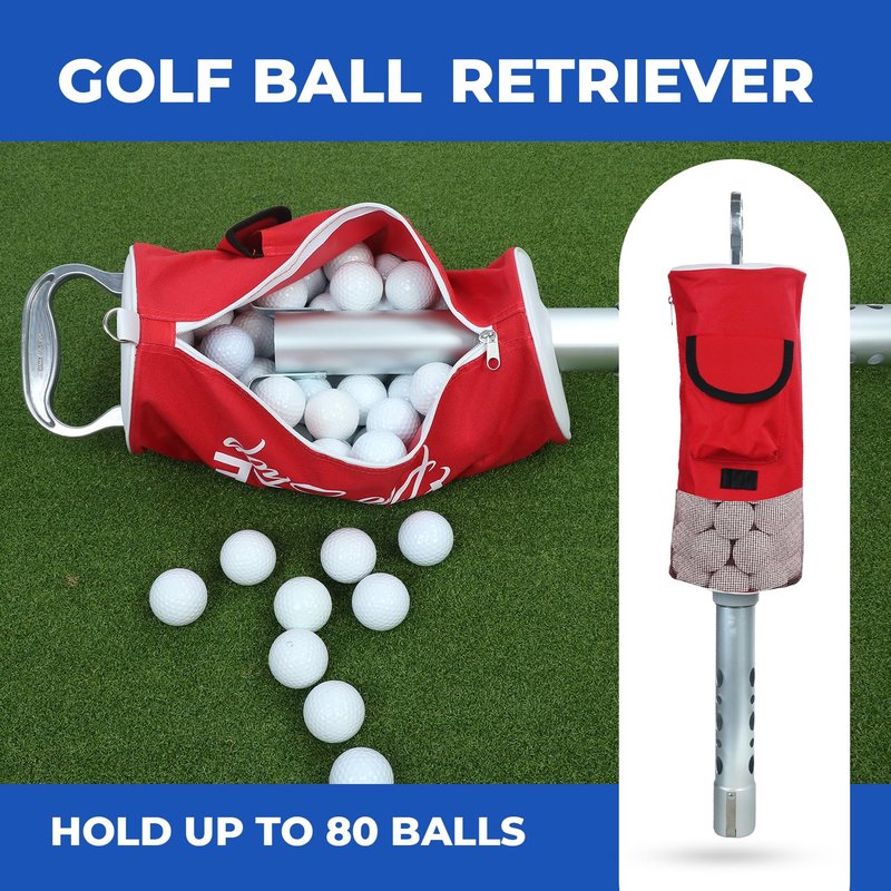 Mobile Pro Shop Golf Ball Retriever | Portable Shag Bag for Golf Balls | Collector with Detachable Aluminum Alloy/Plastic Tube and Handle - Holds up to 80 Balls (Black) (Black)
