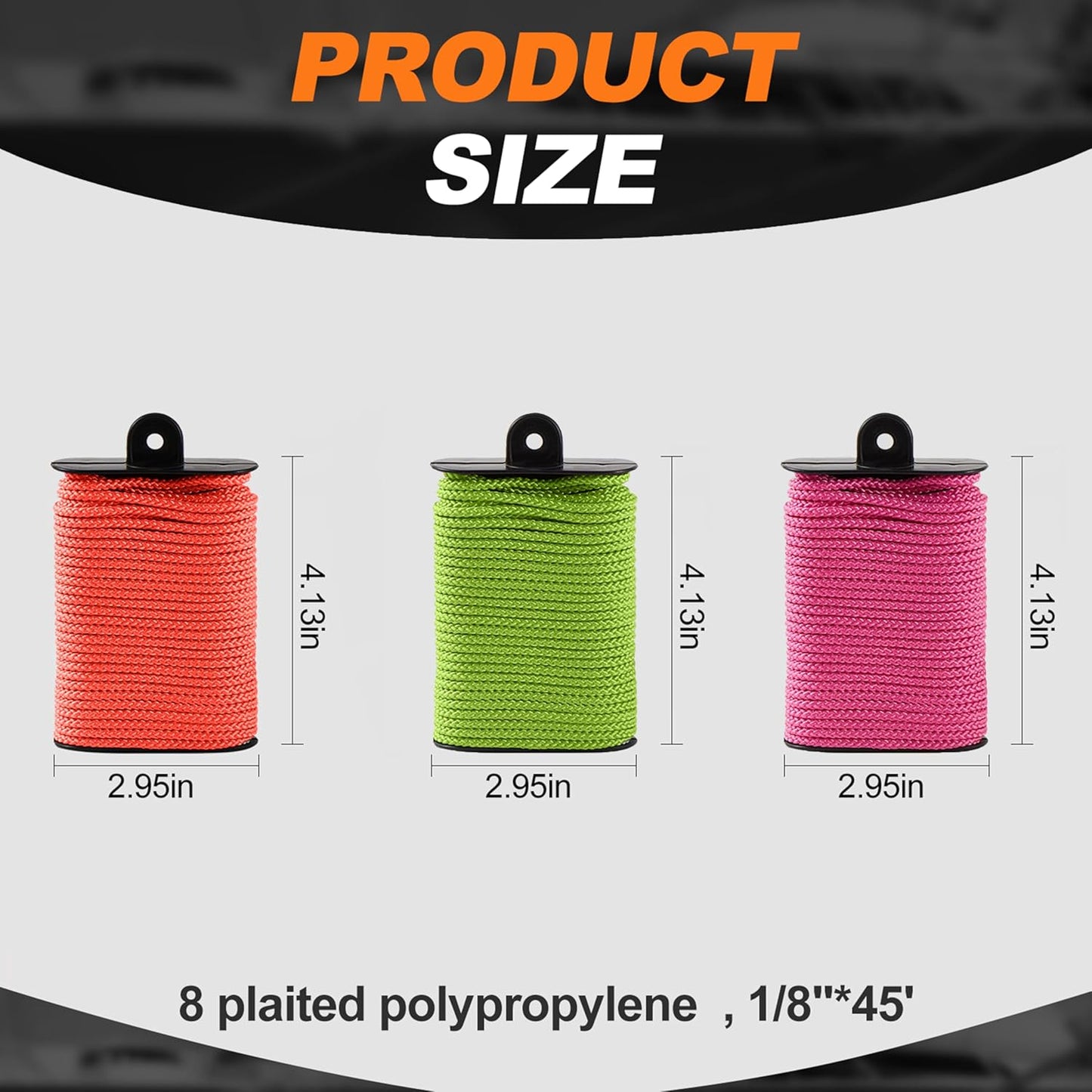 Utility Cord Diamond Braided 1/8" x 45' Polypropylene Rope - Heavy Duty General Purpose for Marine, Camping, DIY | Pink & Green, Orange
