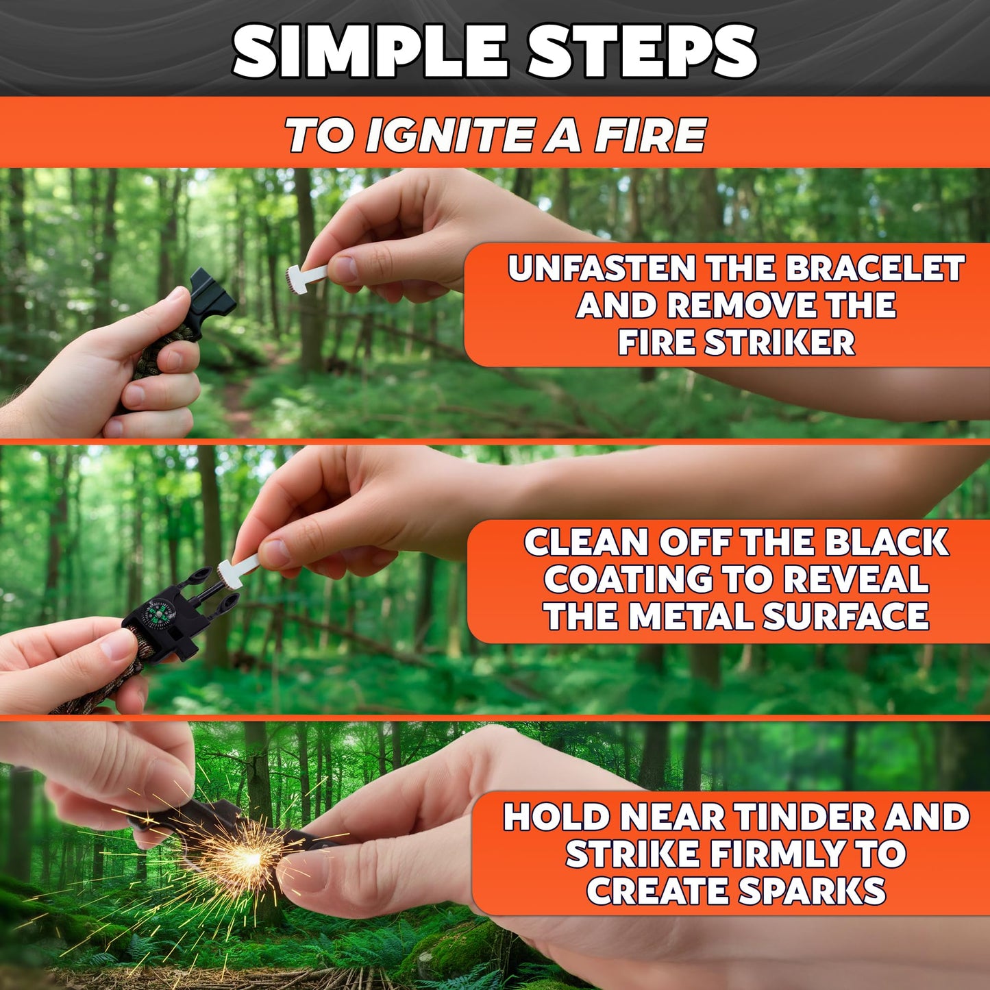 NADOBA Paracord Bracelets, Set of 2, 11.8 ft Nylon Cord (Black & Camo)