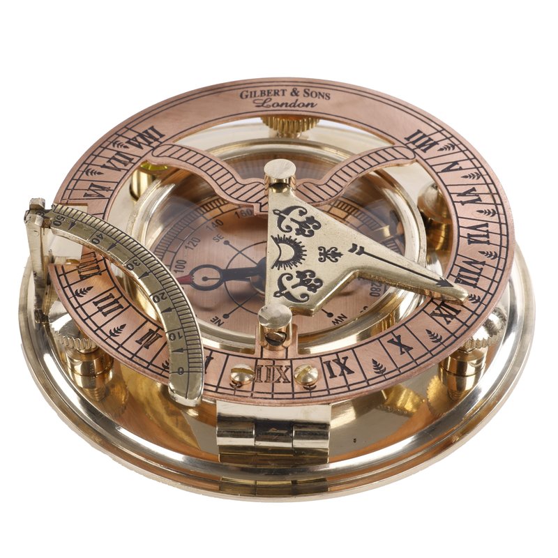 Brass Sundial Compass in Leather Case – Unique Nautical Gifts for Men, Antique Sailing Anniversary Gadget, Maritime Pocket Watch Clock, Nautical Decor for Him