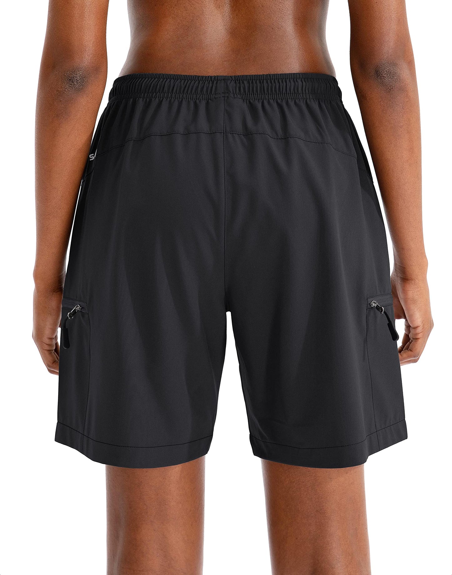 SANTINY Women's 5''/ 7''/9'' Hiking Cargo Shorts Quick Dry Lightweight Summer Shorts for Women Athletic Golf Zipper Pockets(Black_L)