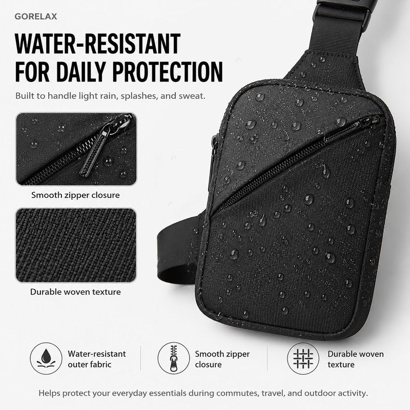 GORELAX Ultra Compact Mini Crossbody Sling Bag for Men Women, Lightweight Water Resistant Chest Fanny Pack, EDC Phone Purse for Travel Running Hiking(Black)