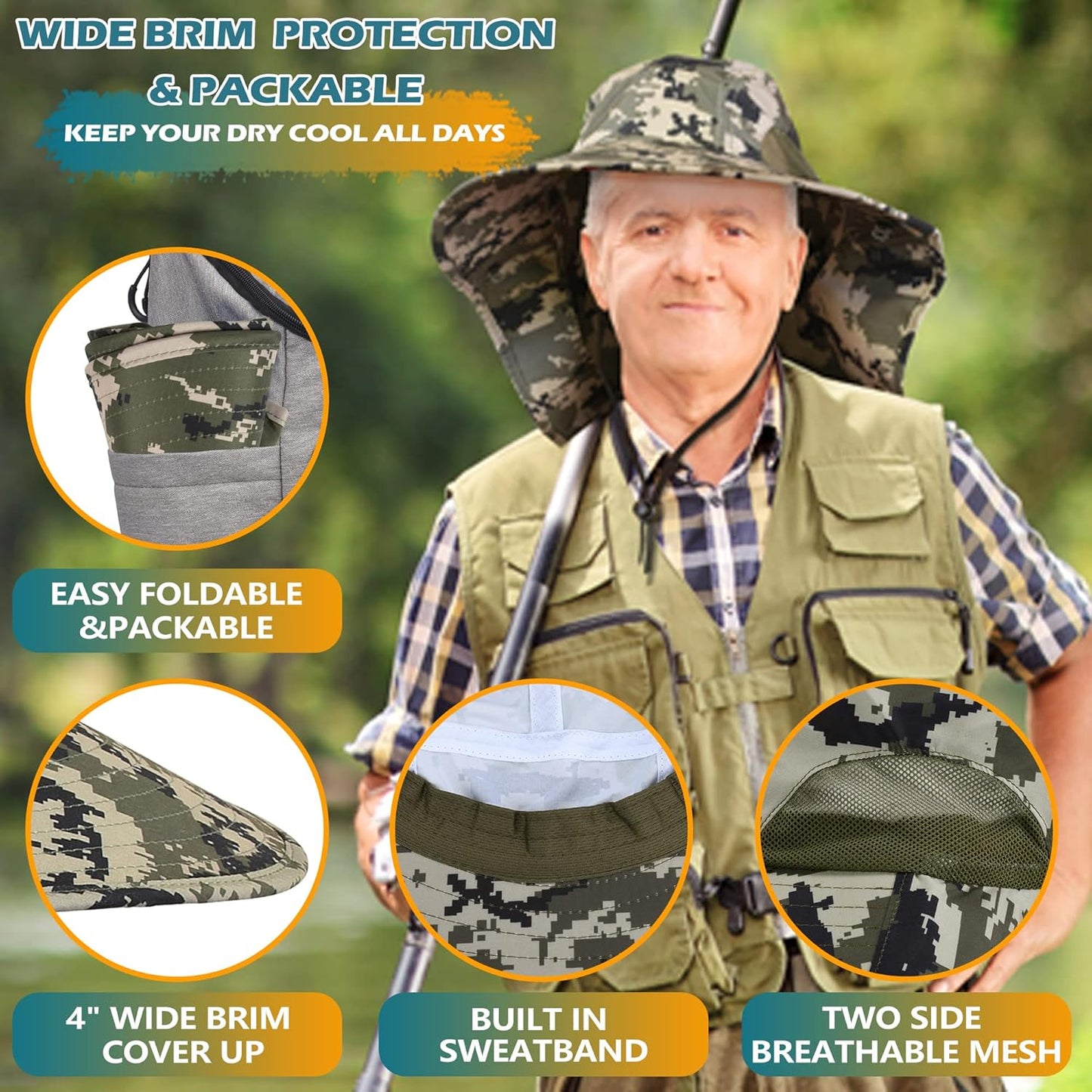 Solaris Sun Hat - UPF 50 Sun Protection for Men & Women | Lightweight Wide Brim Fishing & Hiking Cap