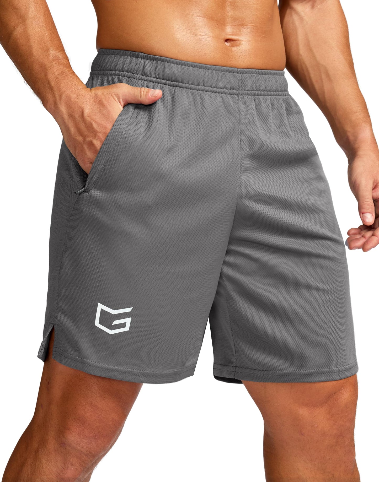 G Gradual Men's 7" Workout Running Shorts Quick Dry Lightweight Gym Shorts with Zip Pockets (Gray Large)