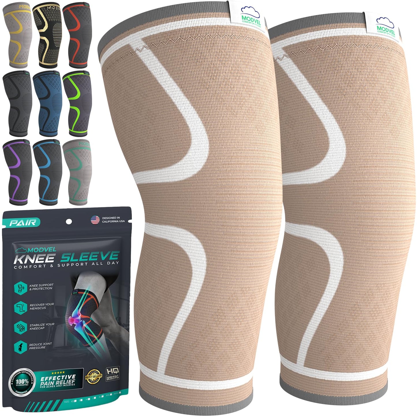Compression Knee Brace for Men & Women - 2 Pack Support Sleeves for Running, Pain Relief & Injury Recovery | Ideal for ACL & Arthritis