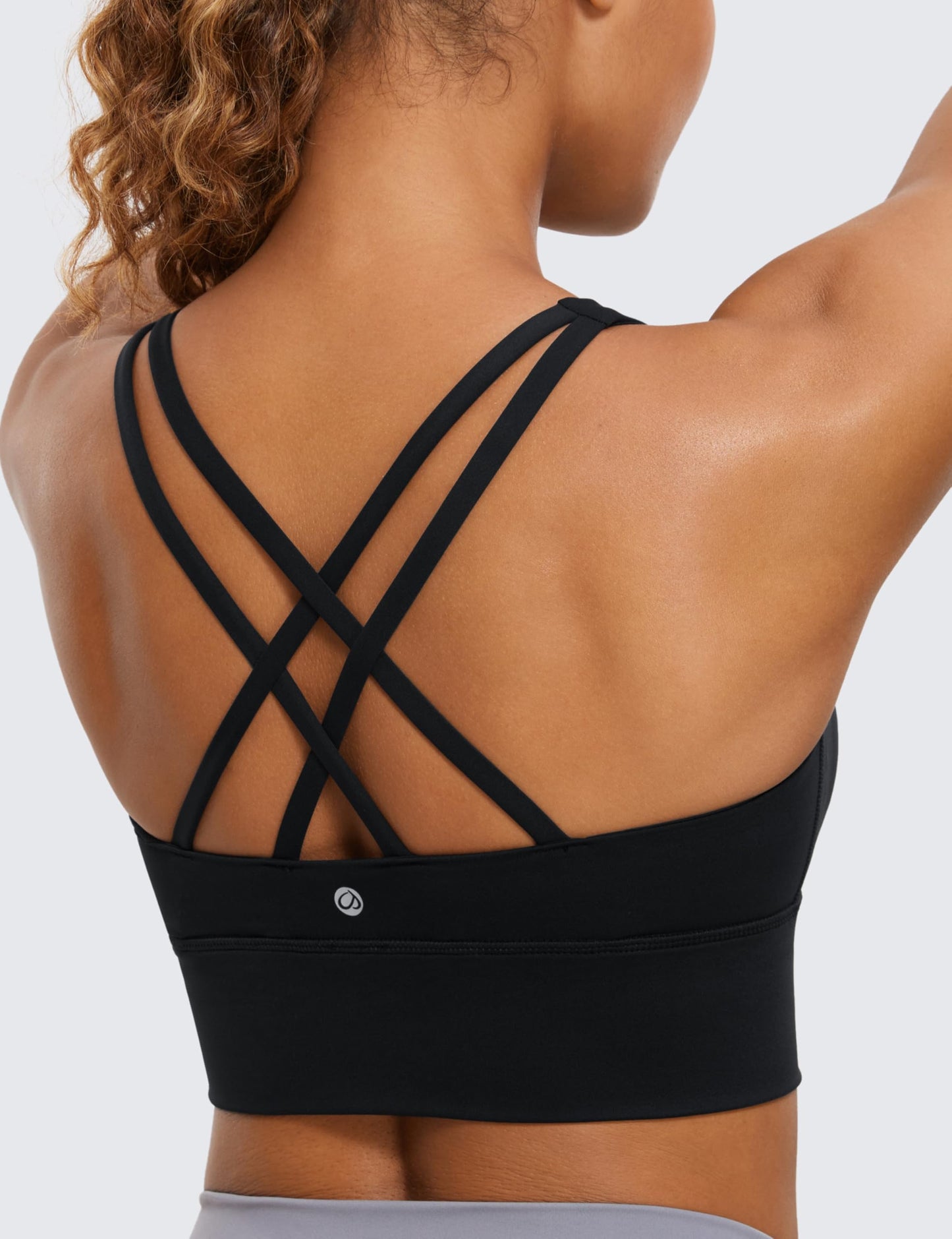 CRZ YOGA Naked Feeling Strappy Longline Sports Bras for Women - Medium Impact Criss Cross Yoga Padded Workout Crop Top Black Medium