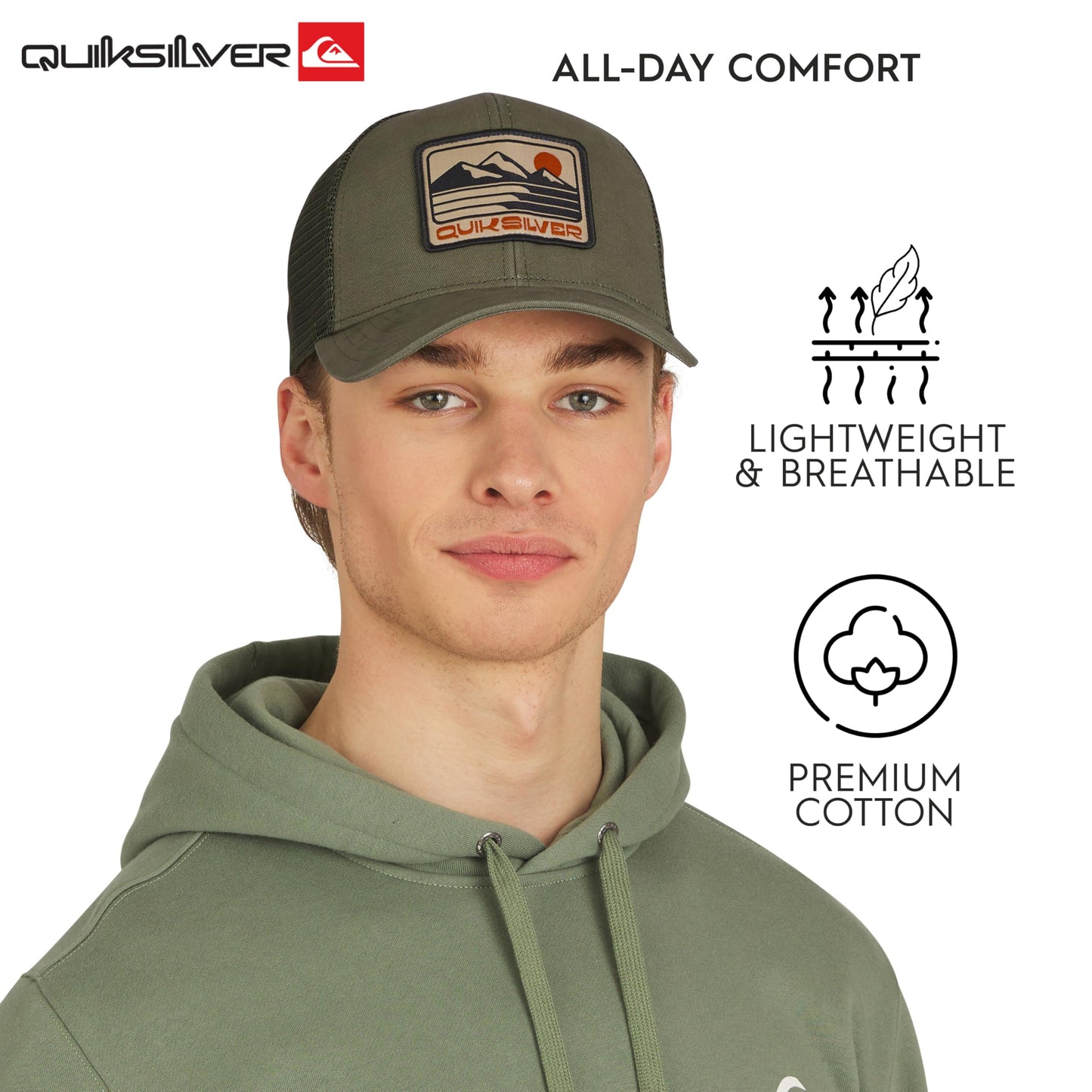 Quiksilver Men's Premium Cotton Adjustable Snap Back Logo Baseball Cap, Sage, One Size