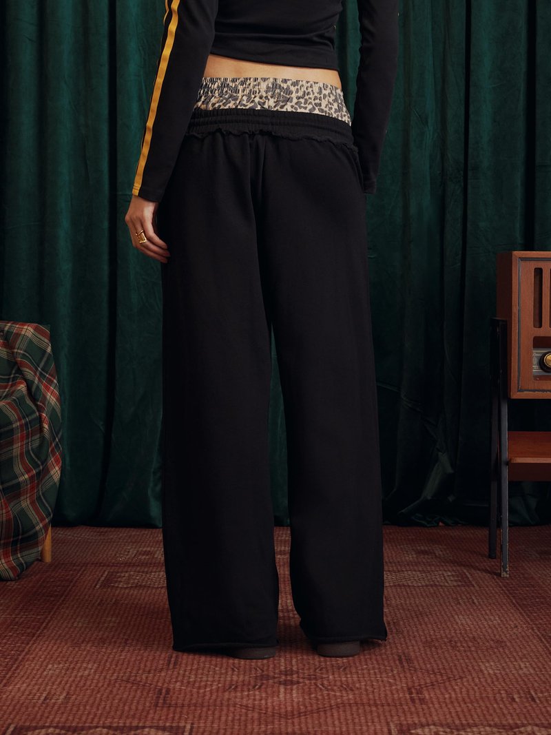 Aelfric Eden Baggy Wide Leg Sweatpants for Women Men Double Waist Camo Elastic Waisted Lounge Pants with Pockets Leopard Small