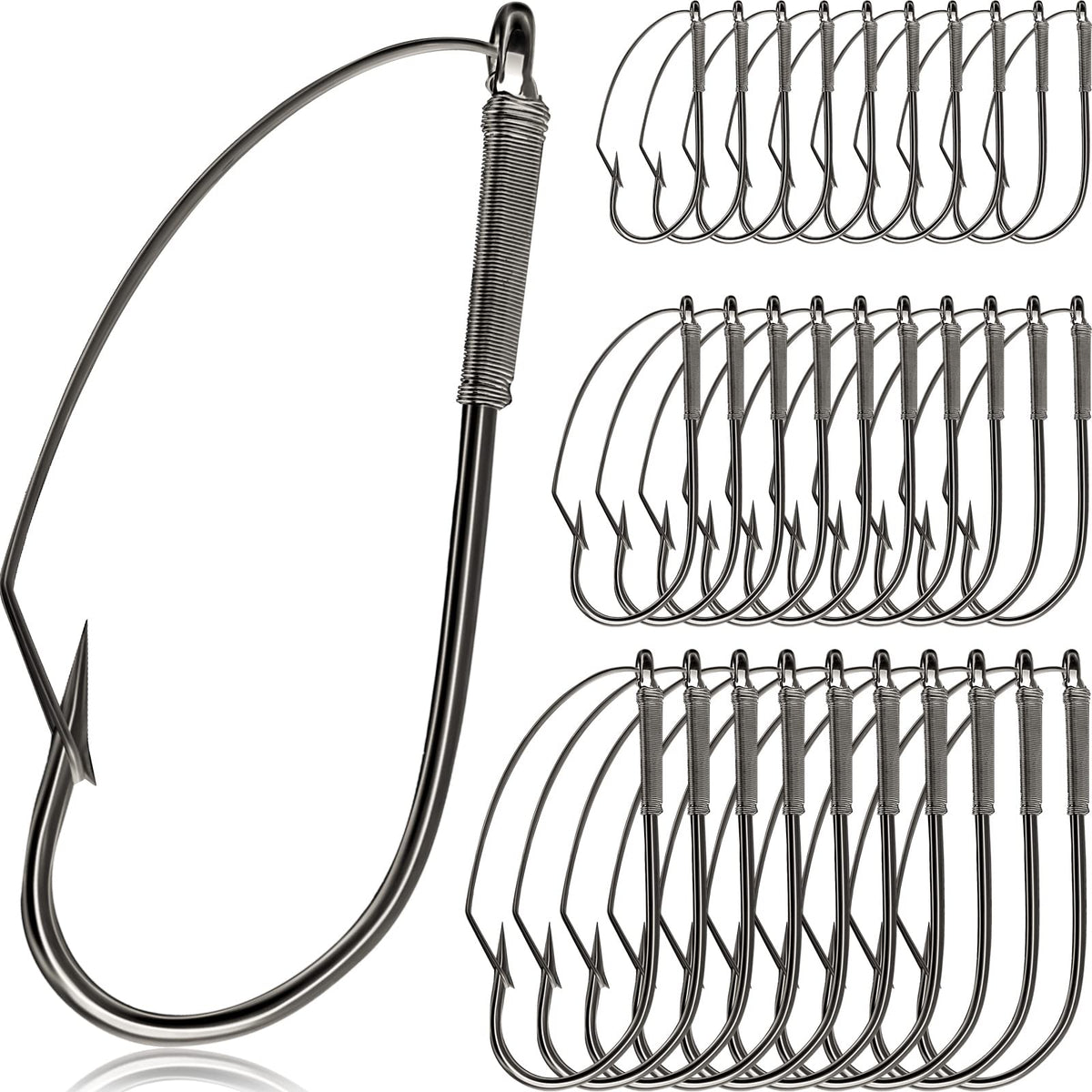 Sumind 50 Pcs Weedless Wacky Rig Hooks Bass Carbon Steel Fishing Hooks for Wacky Rigging Worm Lure Baits(1/0)