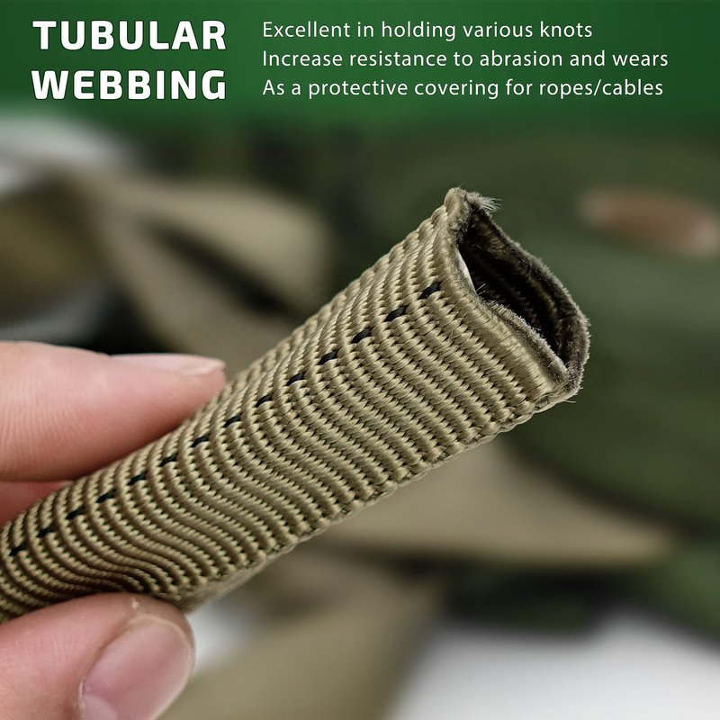 GM CLIMBING 1 inch MIL-W-5625 Nylon Tubular Webbing Milspecs 4000Lbs Durable for Outdoor Tactical Parachute Rescue Survival Tie Down 1 inch x 30Ft / 10 Yards Tan 499