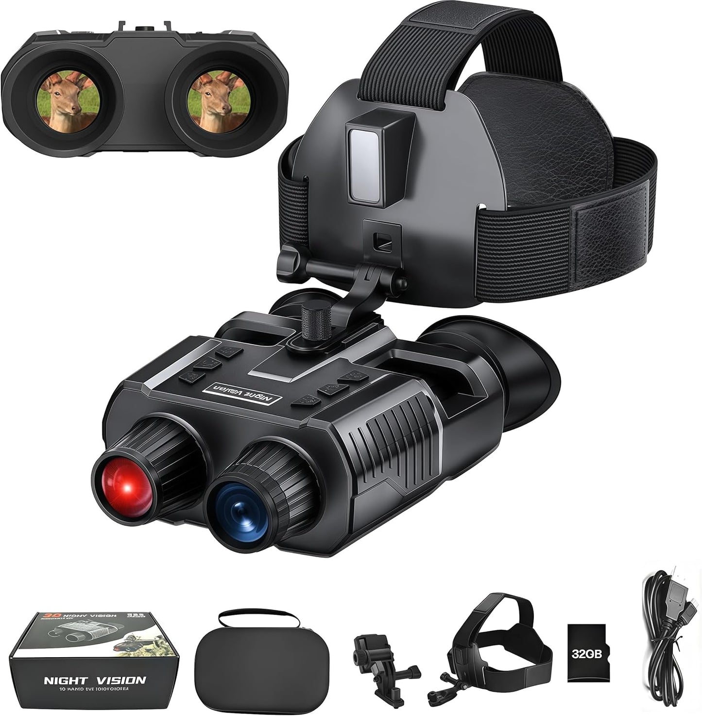 4K HD Night Vision Goggles - Tactical Infrared Binoculars with 8X Zoom | Dual 1.4" Screen, 3000mAh Battery, 32GB Card