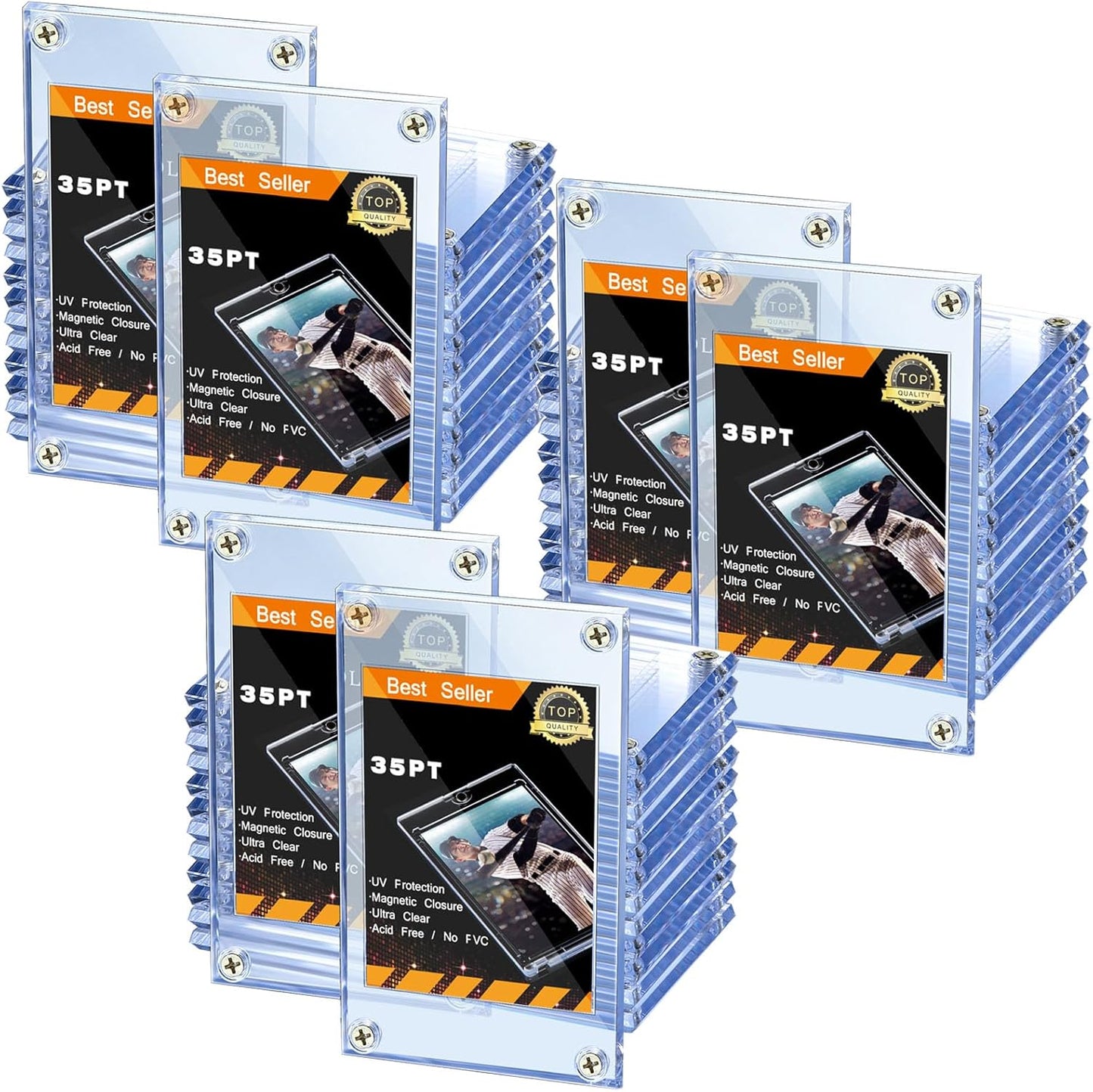 Trading Card Protector - 10 Acrylic Holders for Baseball & Football | 35 Pt Clear Display