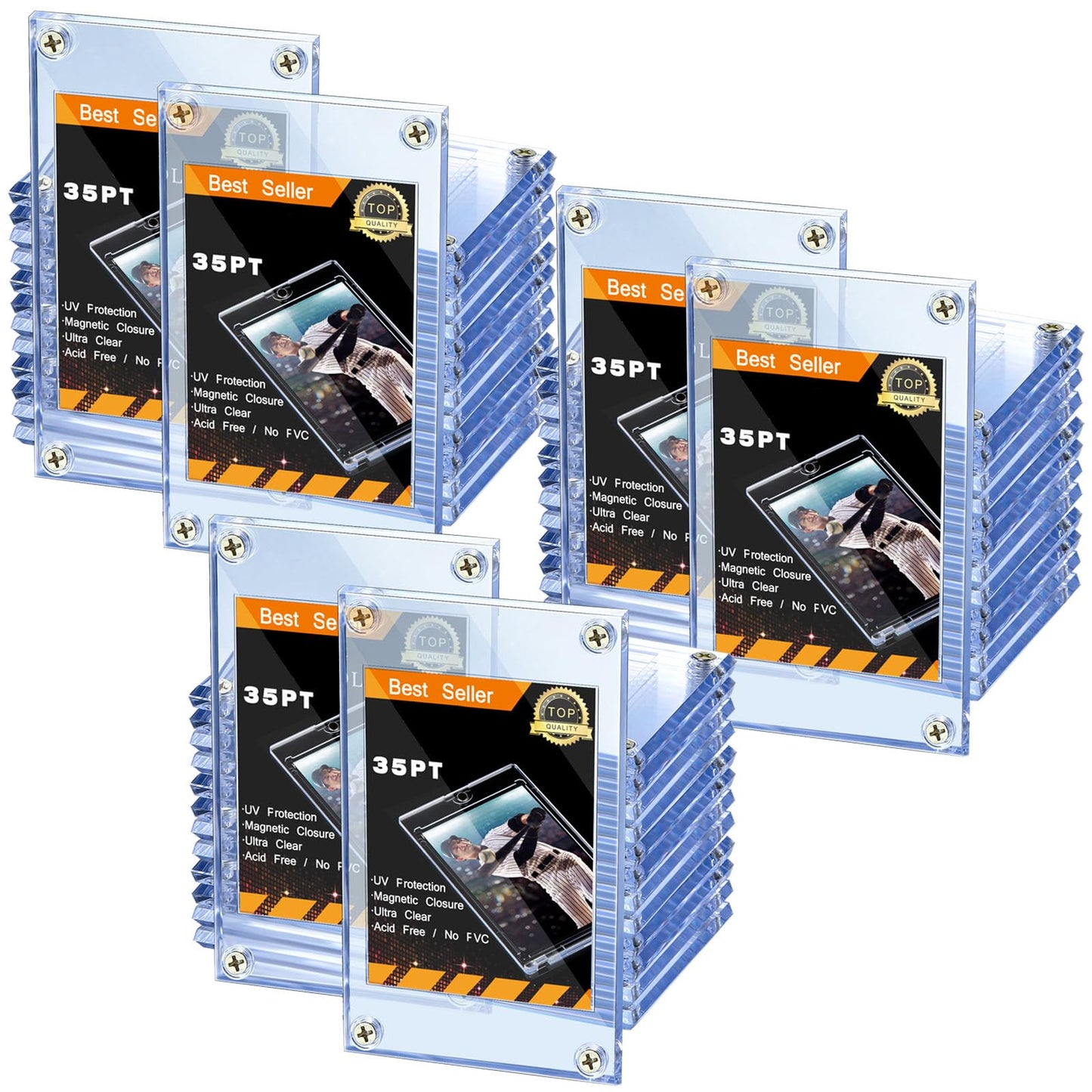 Jetec 40 Pieces Trading Card Protector Baseball Screw Card Holder 35 Pt Acrylic Clear Display Protector for Baseball Football Sports Trading Game Storage and Display