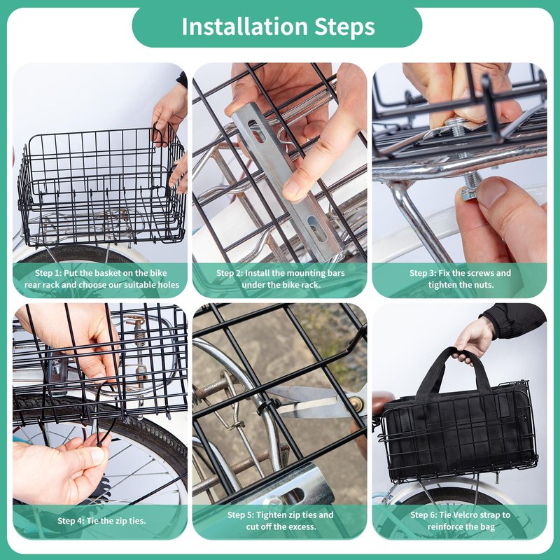 Rear Bike Basket, Heavy Duty Bike Basket with Foldable Design, 4mm Steel Frame, Waterproof Liner Bag & Cargo Net, Bike Basket for Groceries and Commuting, Fits Most Rear Bike Racks