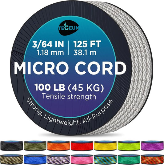 Micro Paracord 1.18 mm x 125 ft - Thin Braided Utility Cord for Crafting, DIY Projects, Fishing | Survival Strong String