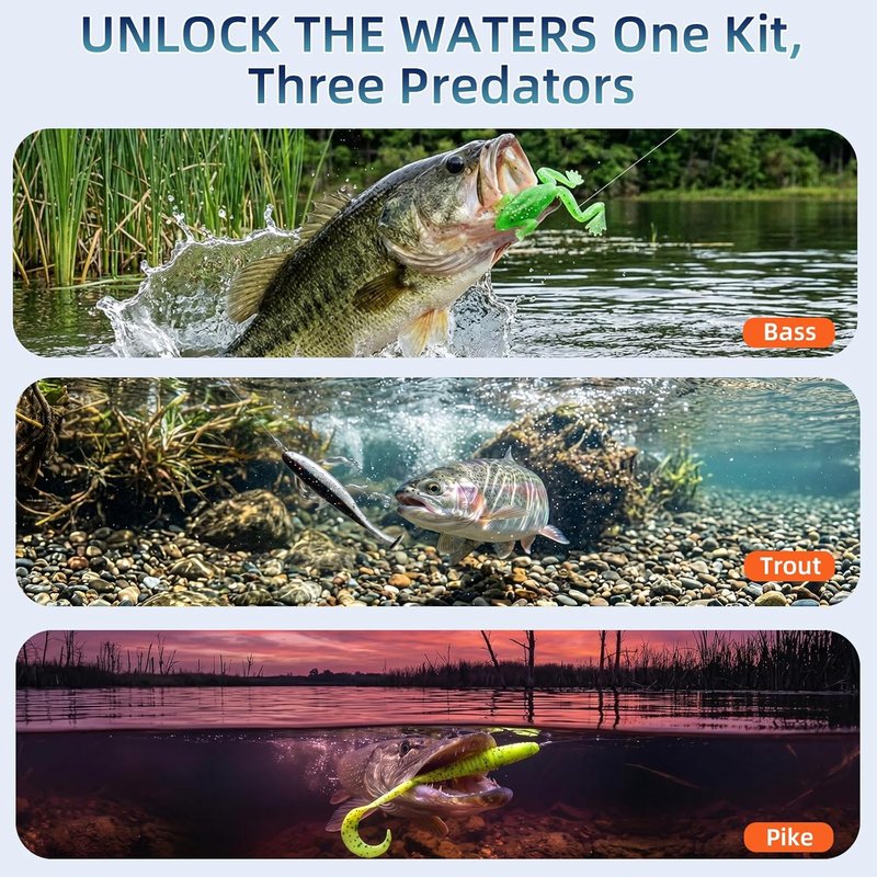 Fishing Lures Kit - 193Pcs Tackle Box with Frogs, Minnows, Soft Baits & Hooks | Ideal Gift for Freshwater Bass & Trout Enthusiasts