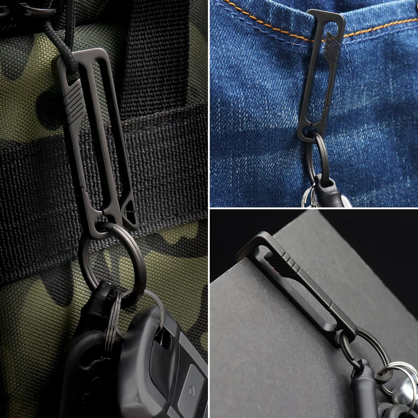 PJYTAC Black Titanium Belt Key Holder Heavy Duty Quick Release Keychain Clip with Titanium Key Ring for Men and Women