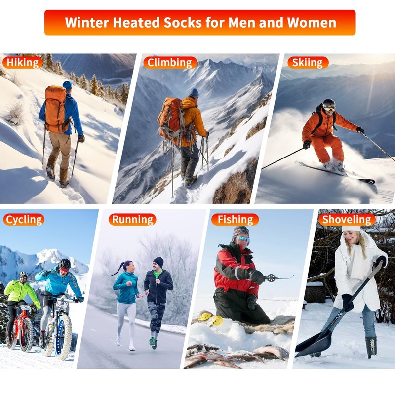 Orznez Heated Socks for Men Women,Rechargeable Heated Socks 3 Heating Levels with 4000mAh*2 Battery,Electric Socks Thermal Foot Warmer Socks for Winter Outdoor Sports, Camping, Hunting, Hiking
