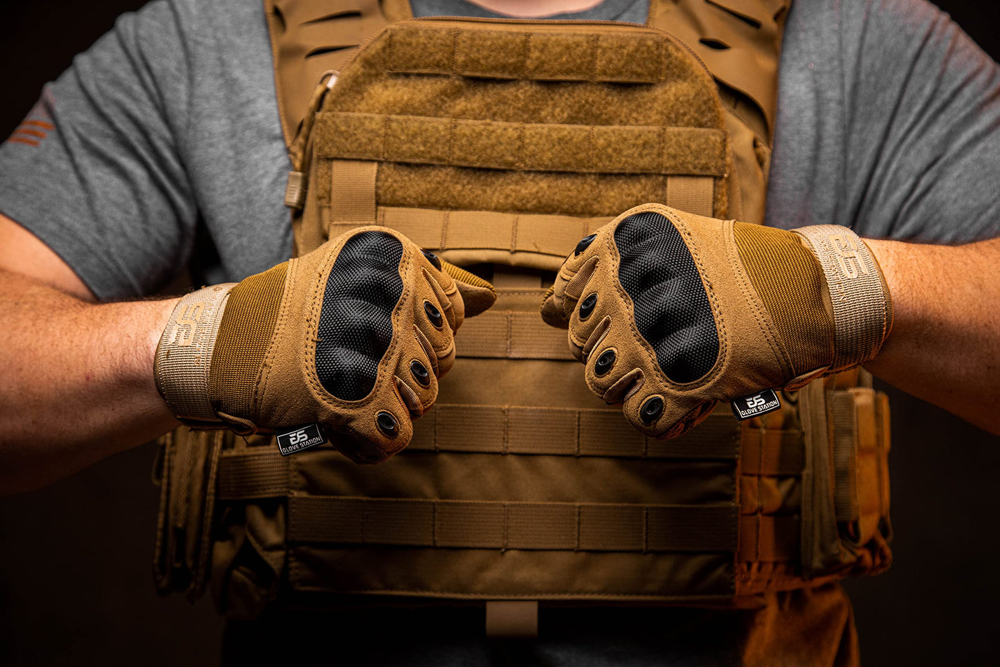 Glove Station - Tactical Shooting Hard Knuckle Gloves for Men and Woman with Touchscreen Fingers - Durable and Comfortable Hand-Gear for Outdoor Work Shooting and Hunting - Tan/Medium