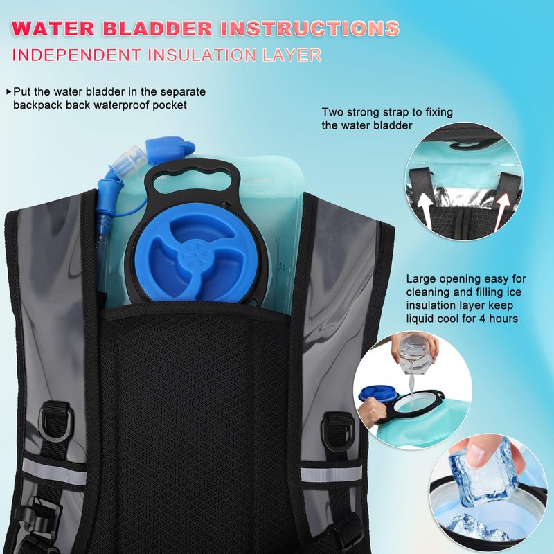 CTSAYCTL Hydration Backpack,Water Backpack with 2L Water Bladder,Festival Essential-Rave Hydration Pack,Lightweight Insulation Hydropack for Outdoor,Hiking,Running,Biking,Music Festival for Men Women