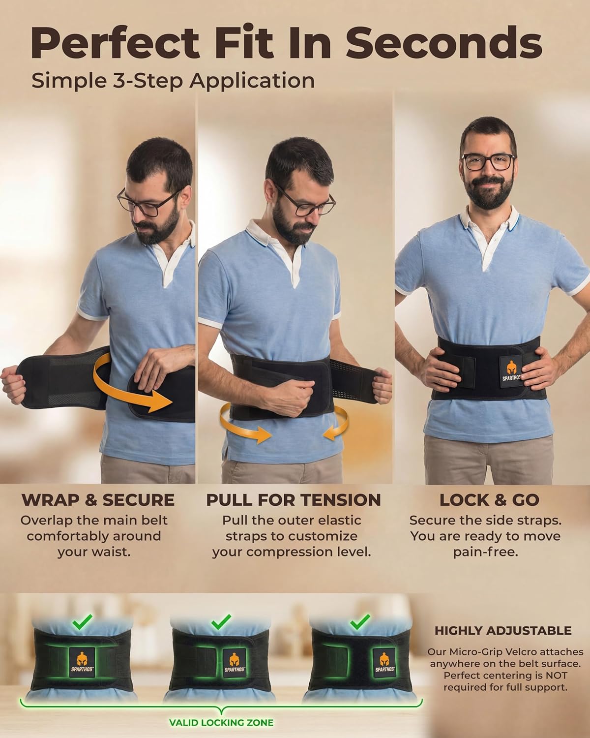 Lumbar Support Belt - Adjustable Back Brace for Pain Relief | Breathable Design Fits 59-63" Waist (XX-Large)