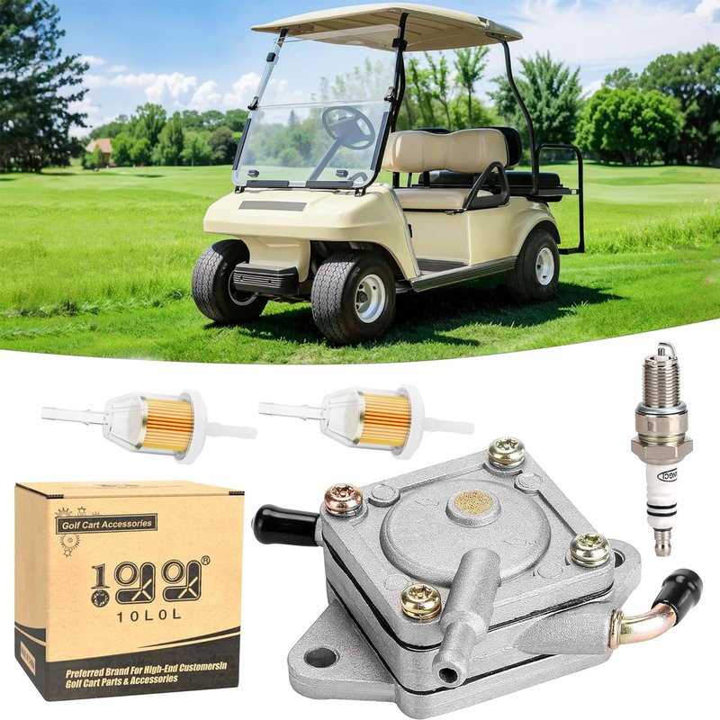 10L0L Golf Cart Fuel Pump Impulse Kit for Club Car DS & Precedent 1984-up Gas with 290FE 350FE Kawasaki Engine, Replace OEM 1014523 1014524 S 5136 FP002, Includes Filters & Spark Plug