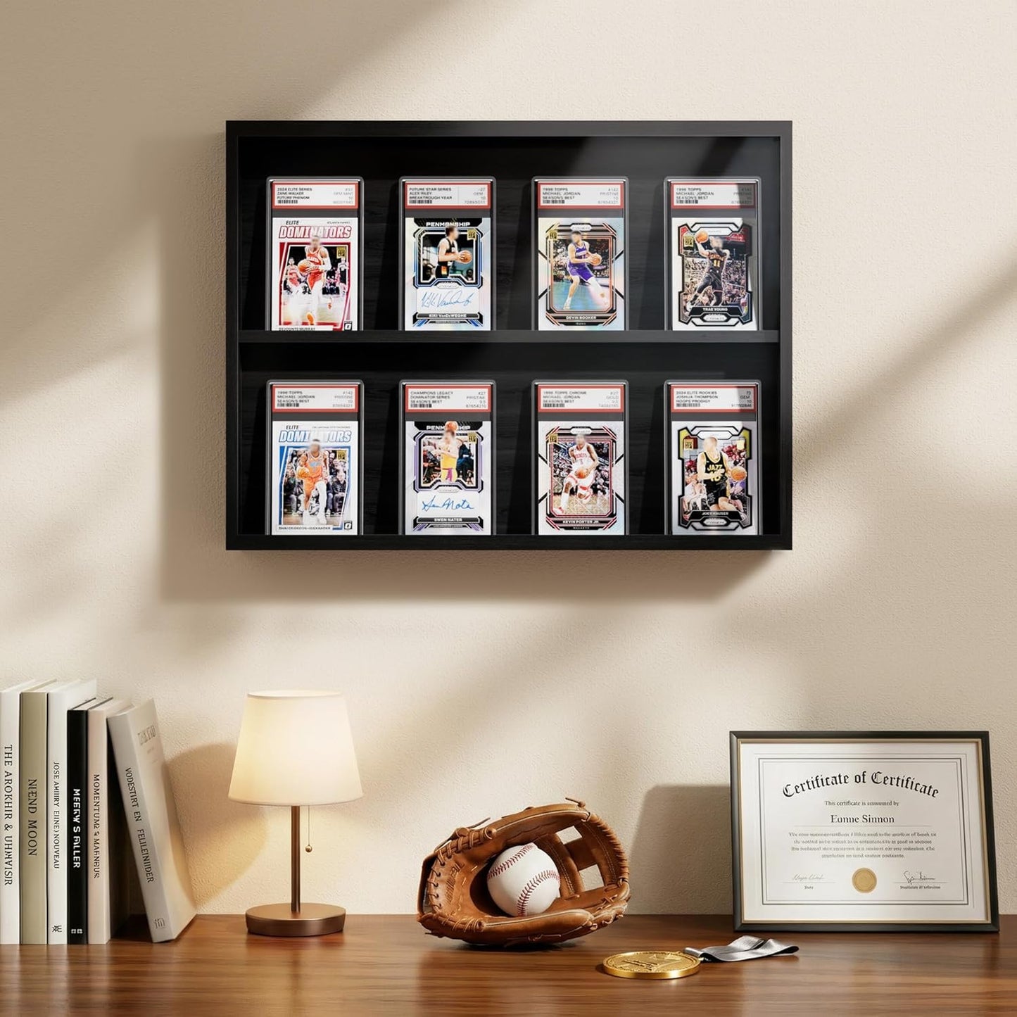 Trading Card Display Case - Wall-Mounted Wooden Frame for Sports Cards | Clear View, Black (1 Pack)