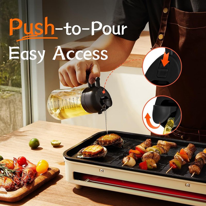 16oz Glass Olive Oil Sprayer - 2-in-1 Dispenser for Cooking, BBQ & Salad | Black