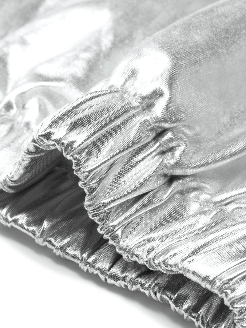 Agnes Orinda Plus Size Jogger Pants for Women Metallic Shiny High Waist Stretchy Wear Holographic Trousers Sweatpant 3X Silver