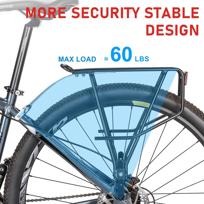 Rear Bike Rack - Bike Cargo Rack for Disc Brake/Non-Disc Brake Mount - Large Capacity Bicycle Pannier Rack, Height Adjustable for 26"-29" Frames (Width)